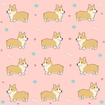 Cute corgi seamless pattern on pink background for fabric print.