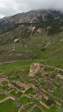 Aerial View of Frigate Castle in Digoria, North Ossetia, Russia