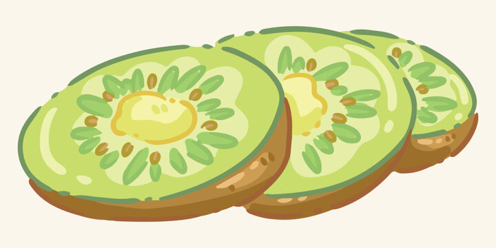 Niocte Fresh kiwi fruit slices stack, cute cartoon doodle vector illustration