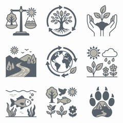 Fototapeta premium Eco-friendly icons set with nature and sustainability symbols.