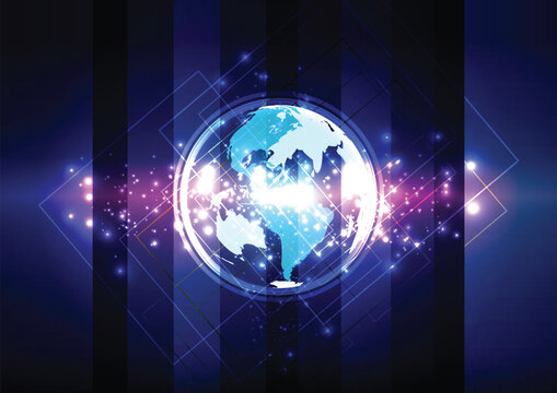Abstract artificial intelligence technology background with glowing digital globe and neural network elements. illustration vector design background.