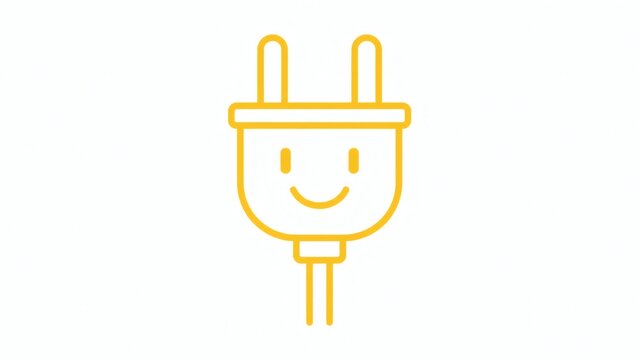 Cute smiling yellow power plug icon in flat vector style for energy and electricity themes