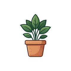 Fototapeta premium Stylized vector illustration of a lush green houseplant with multiple leaves in a terracotta brown clay pot for interior design