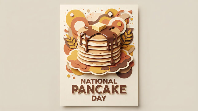 National pancake day promotion poster with paper cut art style stack