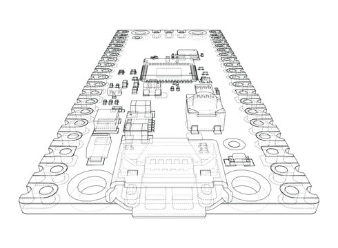 circuit board wireframe illustration. Vector