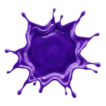 Uno spruzzo dinamico di vernice viola liquida o inchiostro isolato su sfondo bianco, perfetto per progetti di design creativo, pubblicit&agrave; e composizioni grafiche moderne e vivaci.