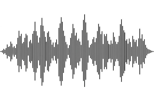 Un'onda sonora astratta rappresentata da un grafico digitale grigio su sfondo bianco, ideale per visualizzare frequenze audio, musica, segnali digitali o concetti di comunicazione tecnologica.