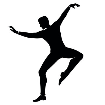 A male dance step silhouette illustration on white background. 