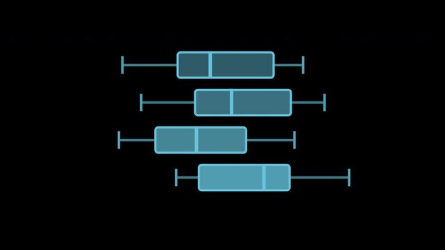 Blue box plot distributions comparing statistical ranges on transparent background