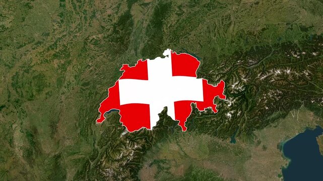 Switzerland Country Map Zoom Animation with Flag on World Globe