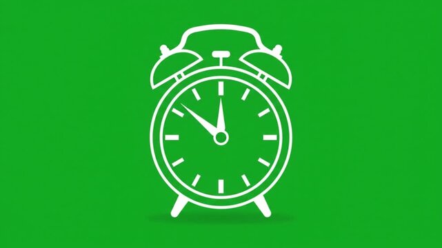 Animated alarm clock with fast spinning hands on green screen for easy chroma key compositing time