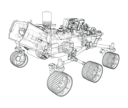 Mars rover wireframe illustration. Vector