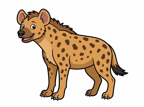 Spotted hyena, flat 2D vector illustration, bold cartoon vector style, solid white background.