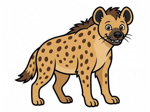 Spotted hyena, flat 2D vector illustration, bold cartoon vector style, solid white background.