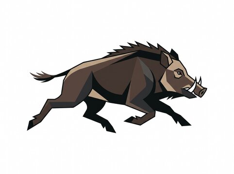 Wild boar running, flat 2D vector art, clean geometric lines, solid white background.