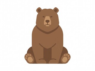Obraz premium Brown grizzly bear sitting, flat 2D vector illustration, minimalist design, solid white background.