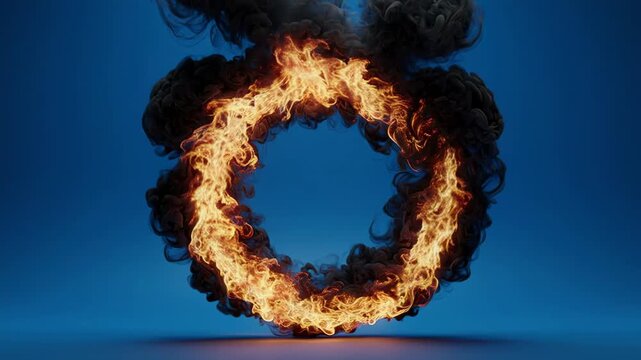 Fiery Ring Animation with Smoke Trails in Studio Lighting for Explosive Branding