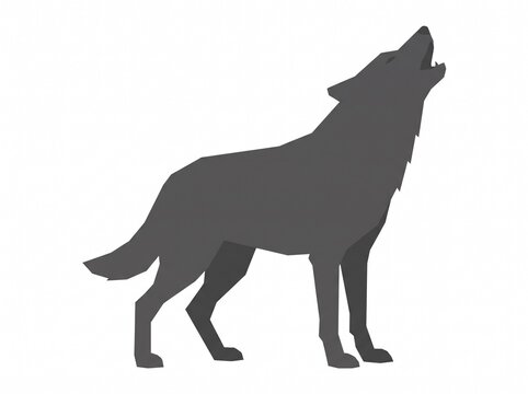 Howling grey wolf, flat 2D vector art, side profile silhouette style, solid white background.