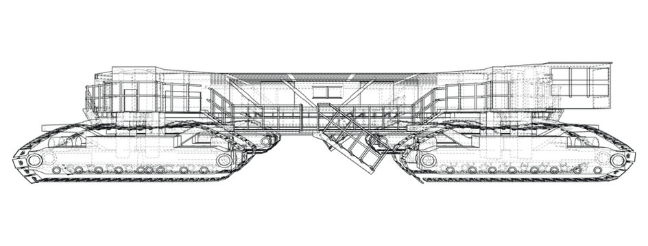 heavy machinery wireframe illustration. Vector