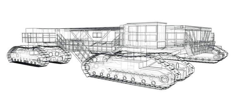 heavy machinery wireframe illustration. Vector