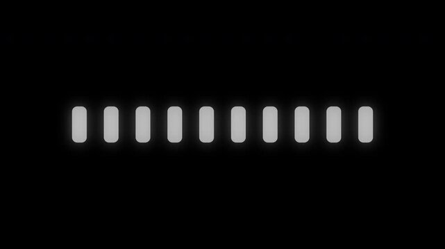 Loading bar - segmented block animation. White digital progress bar HUD display. Minimalist user interface status indicator. Modern UI technology buffering progress.