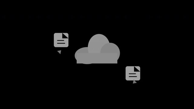 Gray cloud files synchronizing in a circular path on transparent background