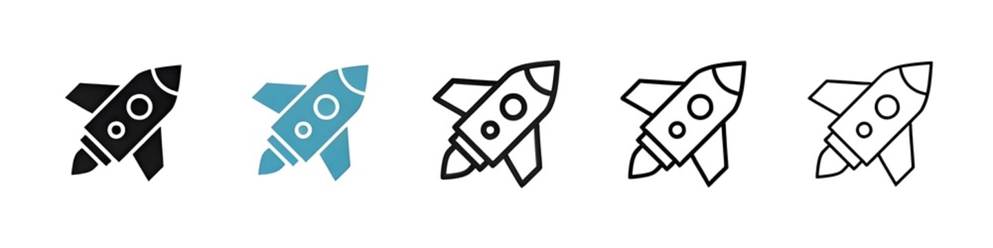 Rocket Launch Vector Icon Set. Startup Ship Line Icon. Space Shuttle Icon for UI designs. Thin line customizable illustration. Contour symbol. Vector isolated outline drawing. Editable stroke