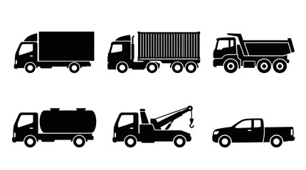 Fototapeta premium Collection Of Various Commercial Utility Vehicles Silhouettes.
