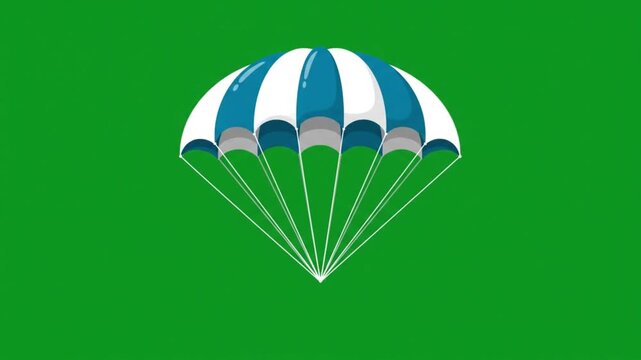 Animated parachute delivery with package falling on green screen background, for easy keying