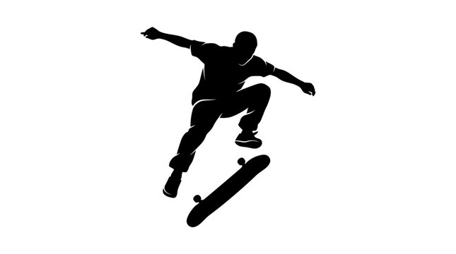 Silhouette Skateboarder Performing Mid Air Trick Against Sky.