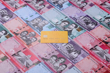 Fototapeta premium A credit card for contactless cashless payments via a terminal or online. A credit card