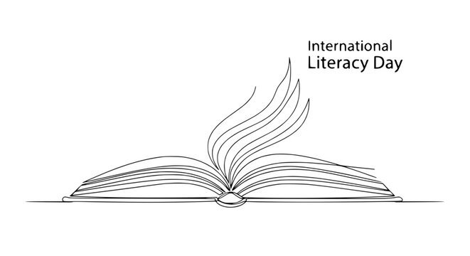 International Literacy Day Open Book Flame Abstract Design Isolated