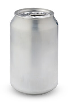 blank silver aluminum soda can mockup isolated on  white with clipping path.. Perfect template for branding, package design showcase, and soft drink or beer product presentation.