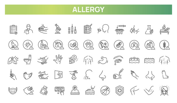 Allergy Symptoms and Allergens Medical Icons Set