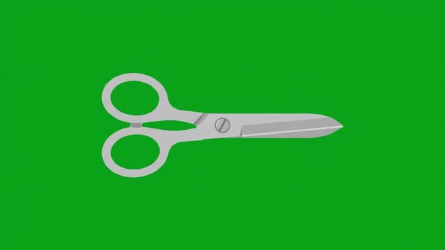 Animated scissors cutting motion isolated on green screen for easy chroma key compositing d