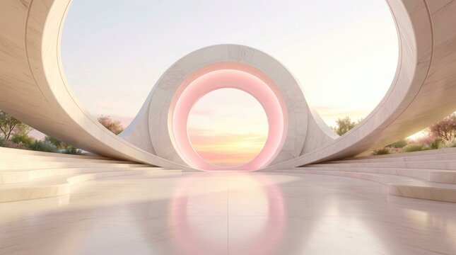 Abstract architectural space with soft pink lighting glowing for breast cancer awareness month october to support health and wellness campaigns