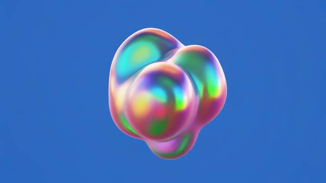 Iridescent fluid blobs morphing slowly with subtle reflections on a blue background