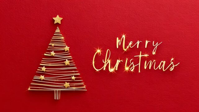 ?Sparkling golden christmas tree animation with holiday greetings