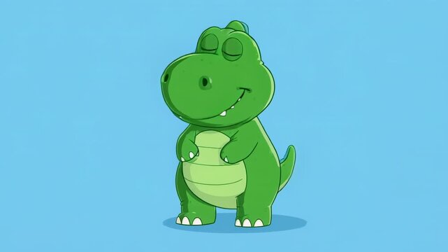 Happy cartoon dinosaur character in various playful poses against a bright blue background