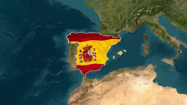 Spain Country Map Zoom Animation with Flag on World Globe