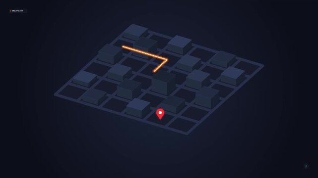 Abstract Isometric City Map Visualization with Navigation Pin and Glowing Marker