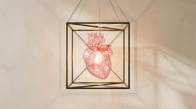 A beautiful pink anatomical heart illustration displayed inside a modern frame for breast cancer awareness month in october events