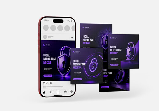 Cyber Security Social Media Post Mockup on Phone