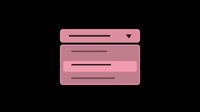 Pink dropdown menu expanding with option selection on transparent background