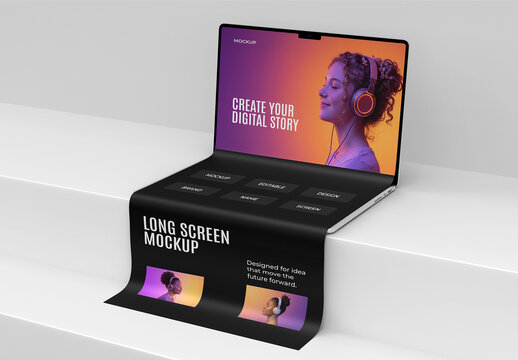 Long Screen Laptop PSD Mockup