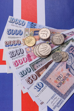 Iceland, Icelandic paper banknotes krona for settlements and financial transactions. Icelandic krona