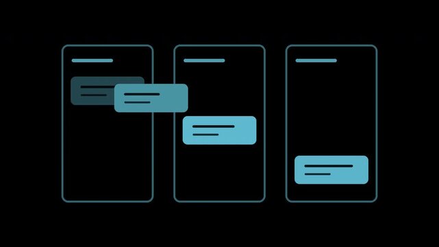Blue kanban task cards moving between workflow columns on transparent background