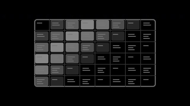 Gray spreadsheet cells populating with selection highlight on transparent background