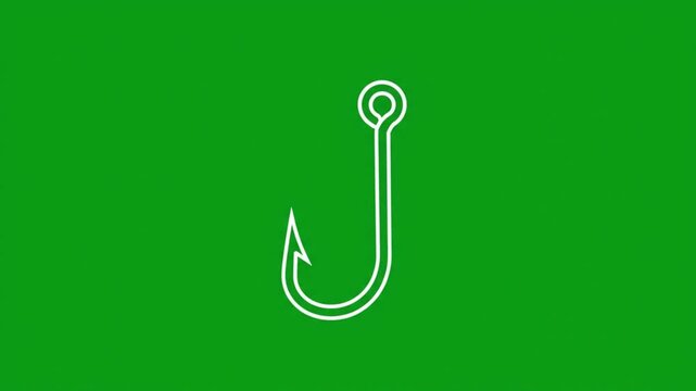 Fishing hook animation on green screen: sharp metal hook dropping into water with ripples effect d