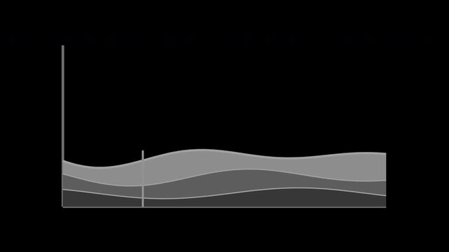 Gray stacked area chart flowing across an analytics display on transparent background